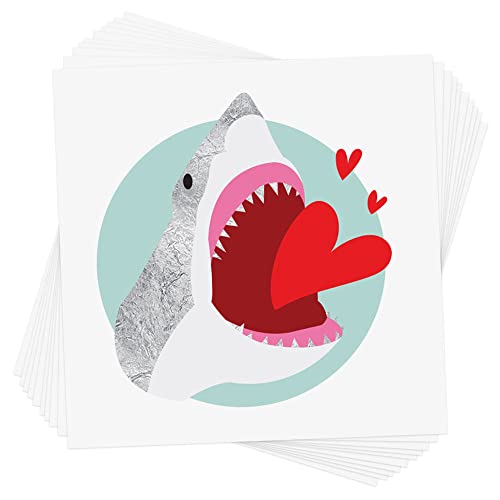 קעקועים פלאש אוהבים עקיצות קעקוע זמני של חג האהבה | קעקוע נייר כסף מטאלי | קעקוע לילדים | ולנטיין | כריש | מפלגת ולנטיין